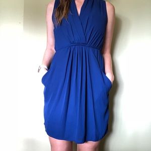 Blue dress with empire waist tie and pockets
